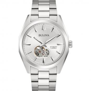 Bulova Surveyor Reloj Automático Abierto Corazón Dial Plateado 96A274