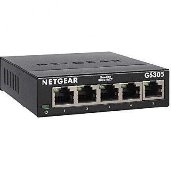 Netgear Switch Ethernet 5 Porte Gigabit Unmanaged GS305, Hub Di Rete Domestica, Nero