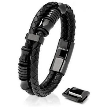 Pulsera de Cuero Negro 23cm para Hombre