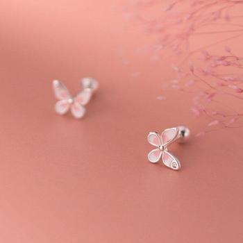 Pendientes de Mariposa en Plata Esterlina 925 con Circonitas para Niñas, 7mm x 5mm, con Cierre de Tornillo