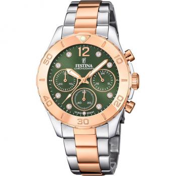 Reloj Festina Boyfriend F20605/2 Verde Correa De Acero Inoxidable 316l, Mujer