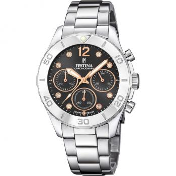 Reloj Festina Boyfriend F20603/6 Negro Correa De Acero Inoxidable 316l, Mujer