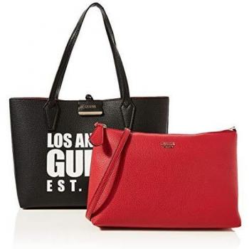 Guess Bobbi Inside out Tote, Bolso Tipo Mujer, Multicolor (Negro/Rojo), 12.5x27x42.5 centímetros (An x Al x L)
