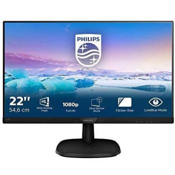 Philips 223V7QHAB Monitor LED IPS Full HD 22, Risoluzione 1920x1080, Tempo di Risposta 5ms, Design Senza Cornici su Tre Lati, Nero con HDMI, VGA e Supporto VESA Integrato