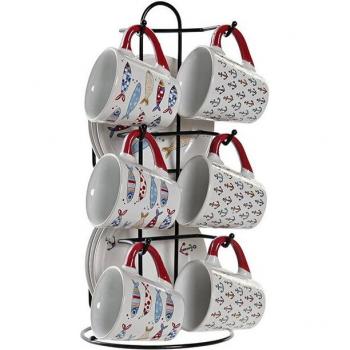 Juego de Tazas de Café DKD Home Decor Metal Multicolor Gres 130 ml