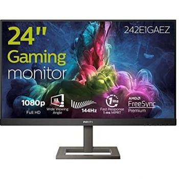 Philips 242E1GAEZ Monitor Gaming 24, 144 hz, 1ms, AMD Freesync Premium, Regolabile, Full HD, HDMI, Display Port, Casse Audio Integrate, Protezione Occhi, 350cd/m2, Mega Infinity Contrast, Vesa